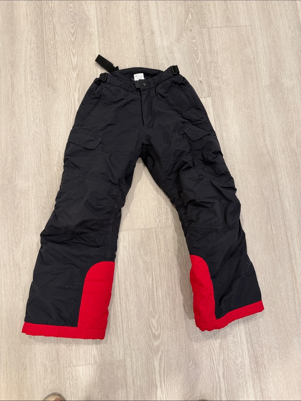 Boys size 10 Lands' End Black Snow Pants with Red Cuff Accents